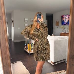 Asos Cheetah Pleaded Button Down Collared Dress